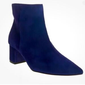 NWOT L’Agence Jeanne Pointed Toe Ankle Boot Suede Midnight Blue Size 37/7.5